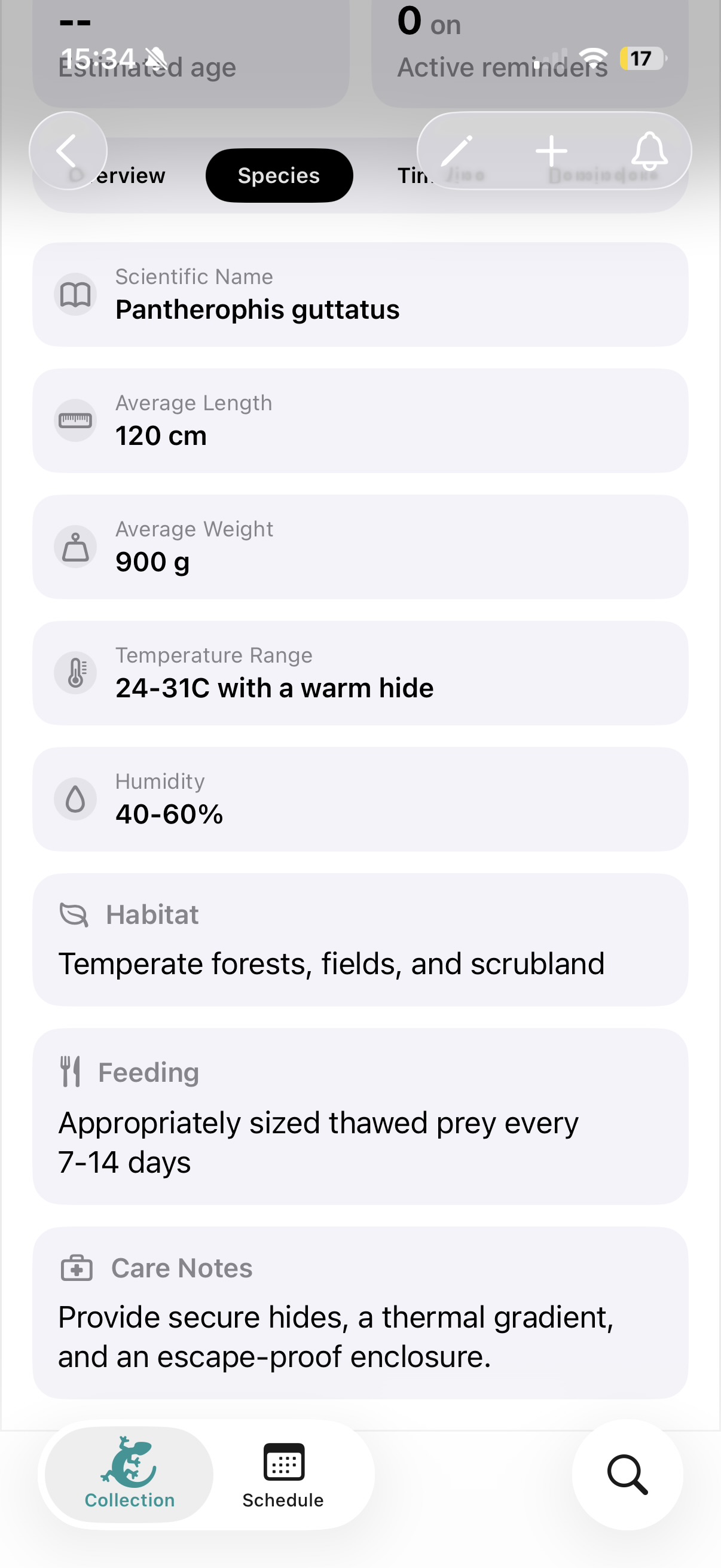Species database (light mode)